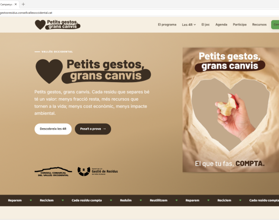 El programa “Petits gestos, grans canvis” estrena una nova pàgina web per reforçar la sensibilització en prevenció i gestió de residus